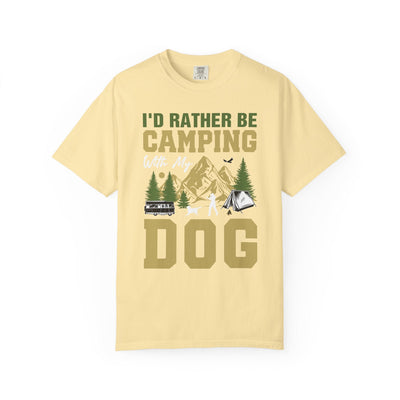 I'd Rather Be Camping With My Dog Shirt, Camping Dog Lover Tee, Outdoor Adventure Hiking T-Shirt for Pet Owners, Unisex Garment-Dyed T-shirt Printify