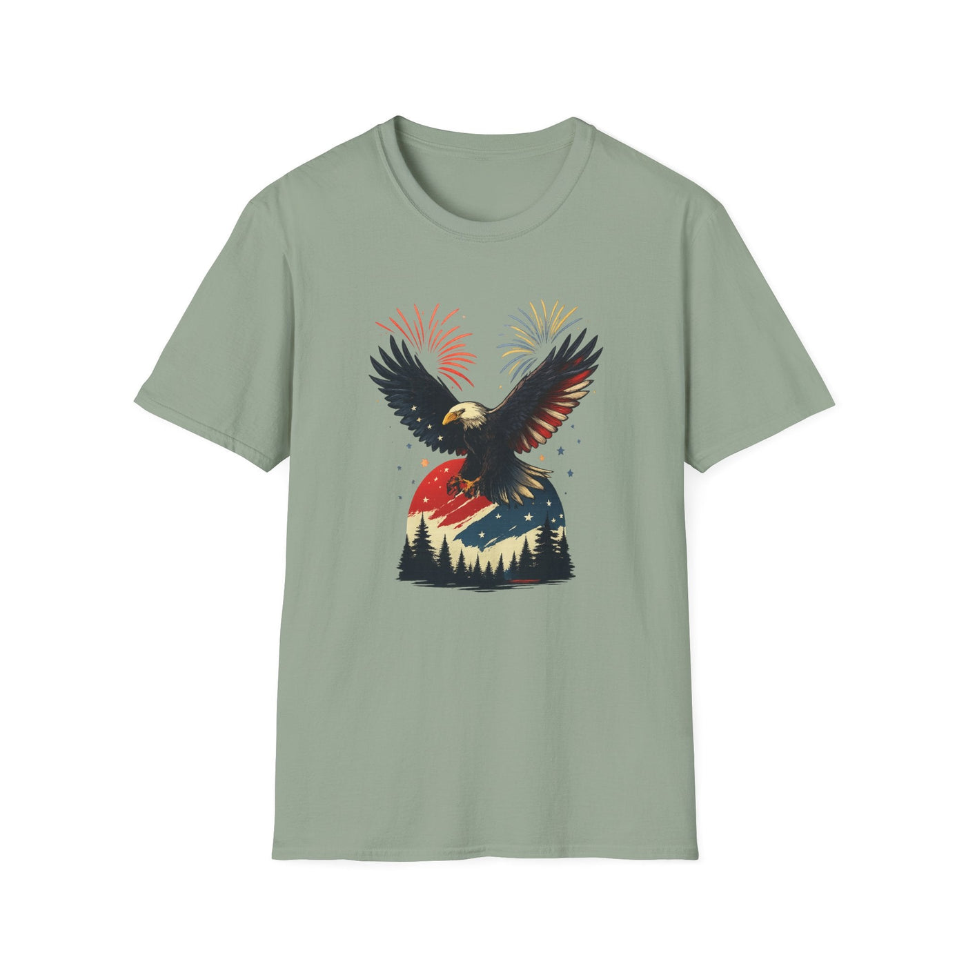 Unisex Patriotic Eagle T-Shirt, 4th of July Fireworks Graphic Tee for Men and Women, USA Independence Day Apparel, Bald Eagle Shirt, Printify