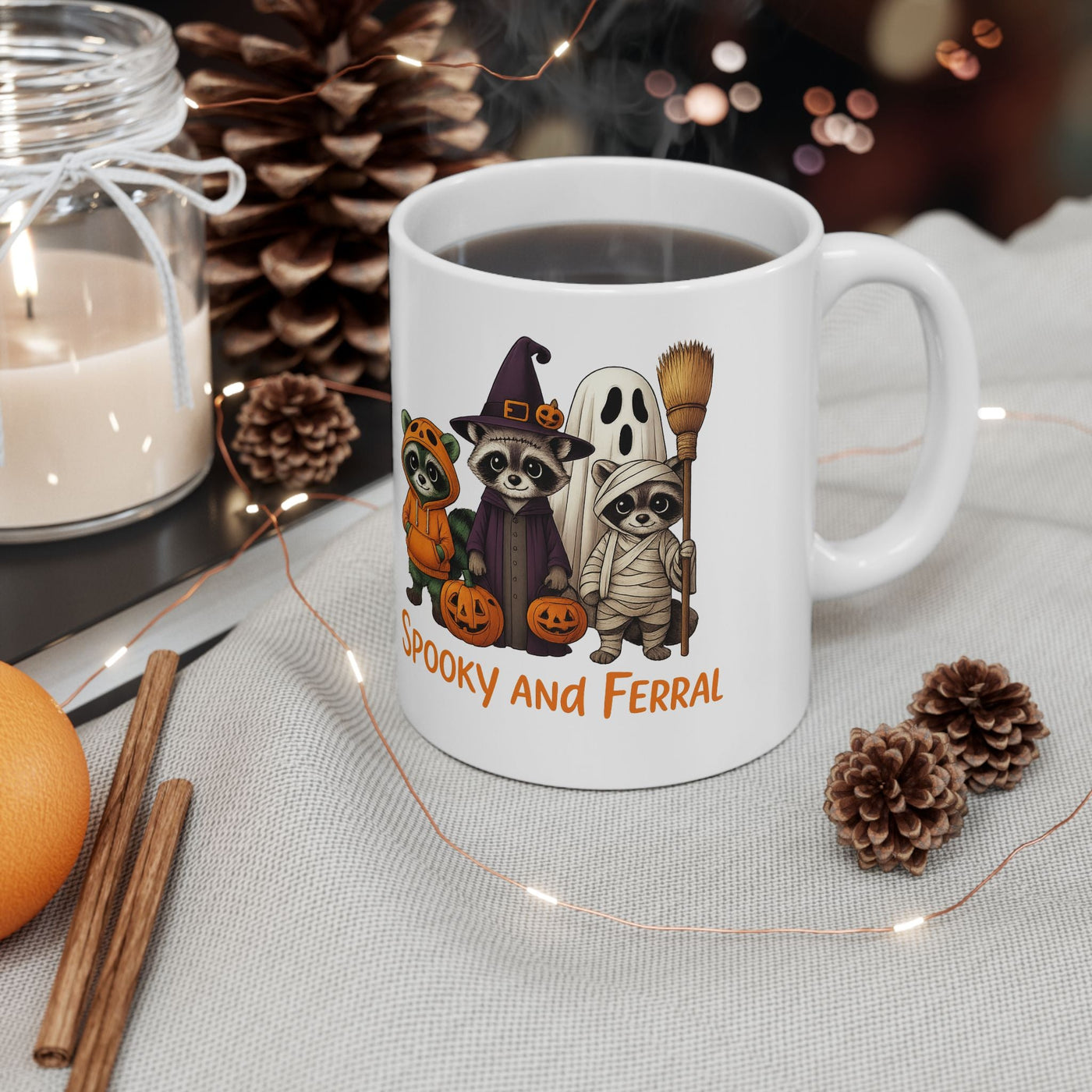 Just a Spooky Feral Halloween Raccoon Mug , Cute Funny Animal Coffee Cup for Fall, Trick or Treat Gift, Autumn Vibes - Clawsy.store