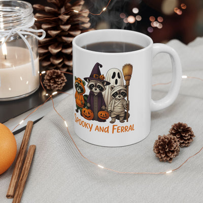 Just a Spooky Feral Halloween Raccoon Mug , Cute Funny Animal Coffee Cup for Fall, Trick or Treat Gift, Autumn Vibes - Clawsy.store