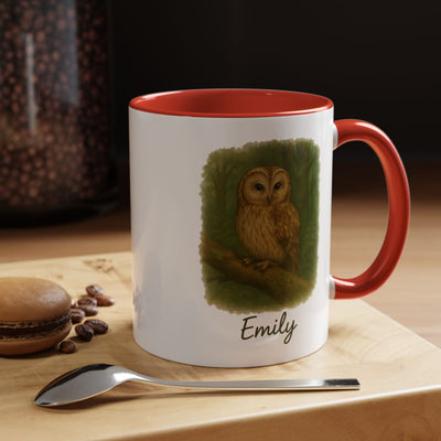 Personalized Owl Coffee Mug - Custom Name Forest Owl Mug - Nature Lover Gift, Rustic Wildlife Ceramic Cup - Unique Birdwatcher Mug for Women Printify