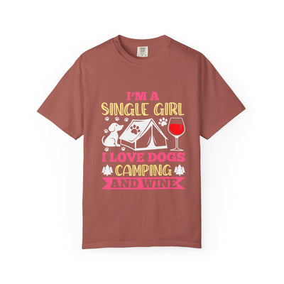 Single Girl Who Loves Dogs Camping and Wine Tee, Funny Pet Lover Campfire Shirt, Wine and Dog Lovers T Shirt, Cute Single Girl Shirt Printify