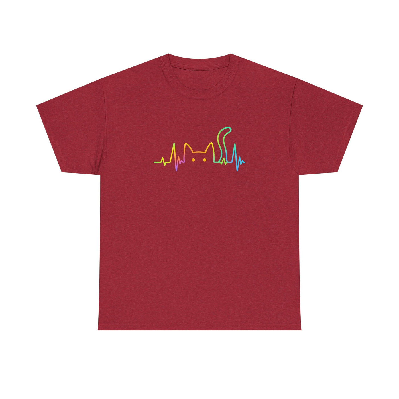 Rainbow Cat EKG Unisex T-Shirt - Cute Cat Lover Tee, Vibrant Pet Parent Shirt, Nurse Vet Tech Gift, Minimalist Cat Silhouette, Colorful Printify