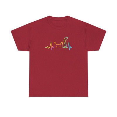 Rainbow Cat EKG Unisex T-Shirt - Cute Cat Lover Tee, Vibrant Pet Parent Shirt, Nurse Vet Tech Gift, Minimalist Cat Silhouette, Colorful Printify