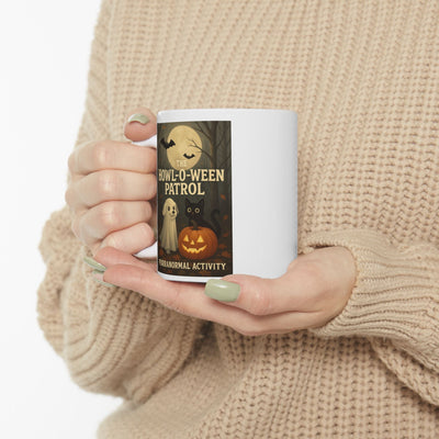 Spooky Halloween Mug, Ghost Pup, Black Cat, Pumpkin Design, Gift for Pet Lovers, 'Purranormal' Activity, Coffee Tea Hot Cocoa Cup, Vibrant Printify