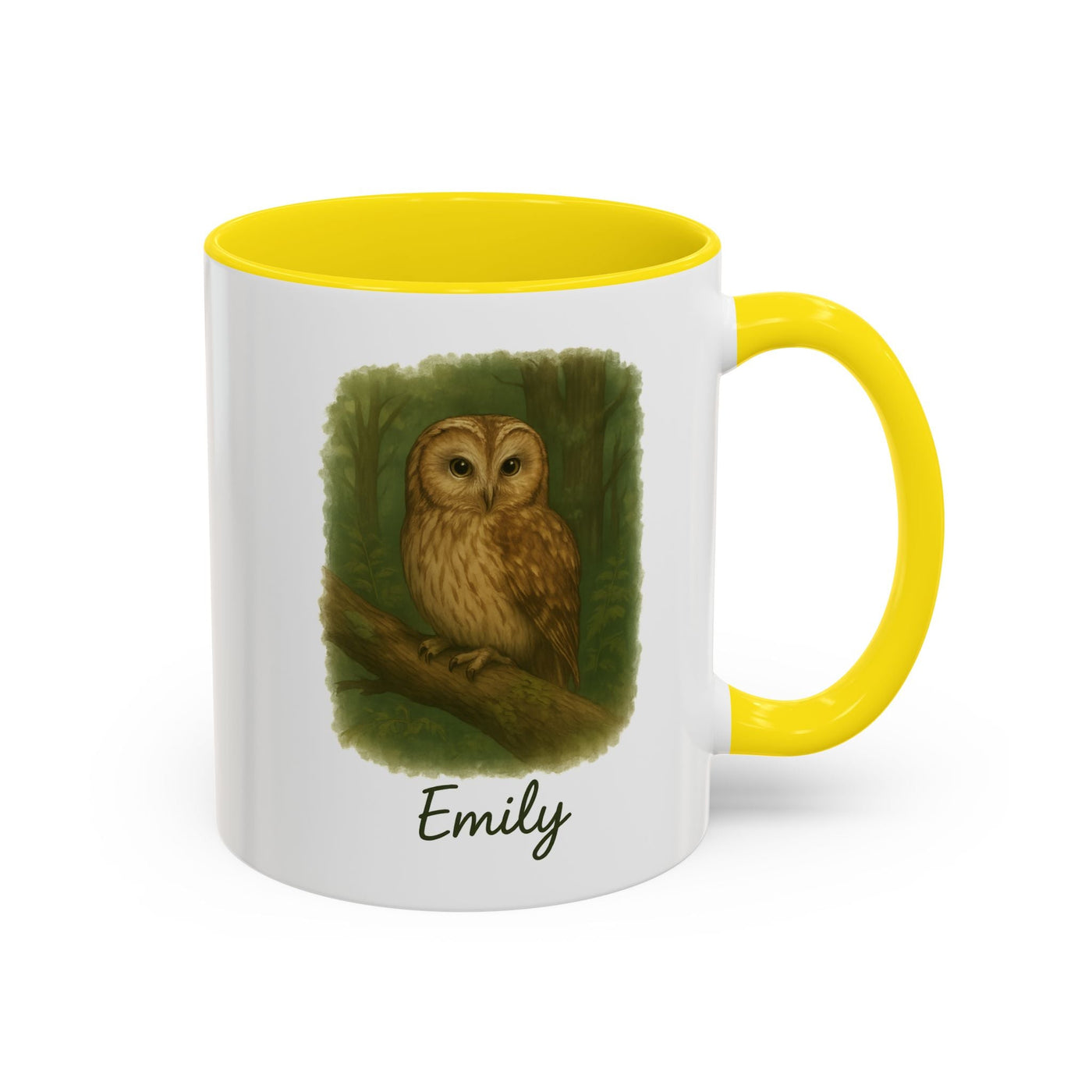 Personalized Owl Coffee Mug - Custom Name Forest Owl Mug - Nature Lover Gift, Rustic Wildlife Ceramic Cup - Unique Birdwatcher Mug for Women Printify