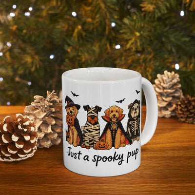 Just a Spooky Pup Mug, Halloween Dog Cup for Pet Lovers, Festive Coffee Mug 11oz 15oz, Witch Mummy Vampire Skeleton Gift, Autumn Decor Home Printify