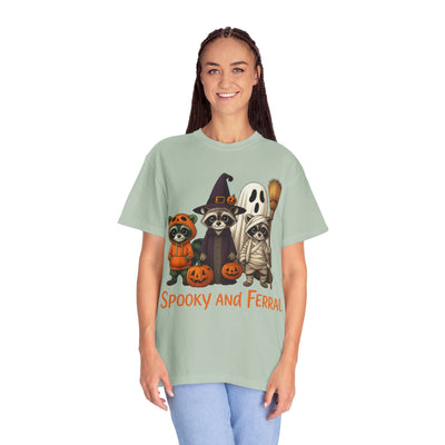 Halloween Raccoon T-shirt, Spooky Season Unisex Tee, Fall Atmosphere Ghosts Witches Costume Party Shirt, Festive Holiday Adult Clothing - Clawsy.store