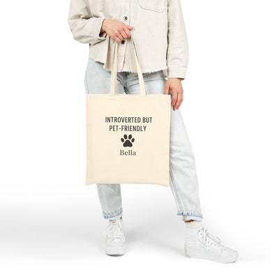 Introverted But Pet-Friendly Personalized Tote Bag, Custom Name Cotton Tote for Pet Lovers & Animal Introverts, Gift for Pet Lovers, Printify