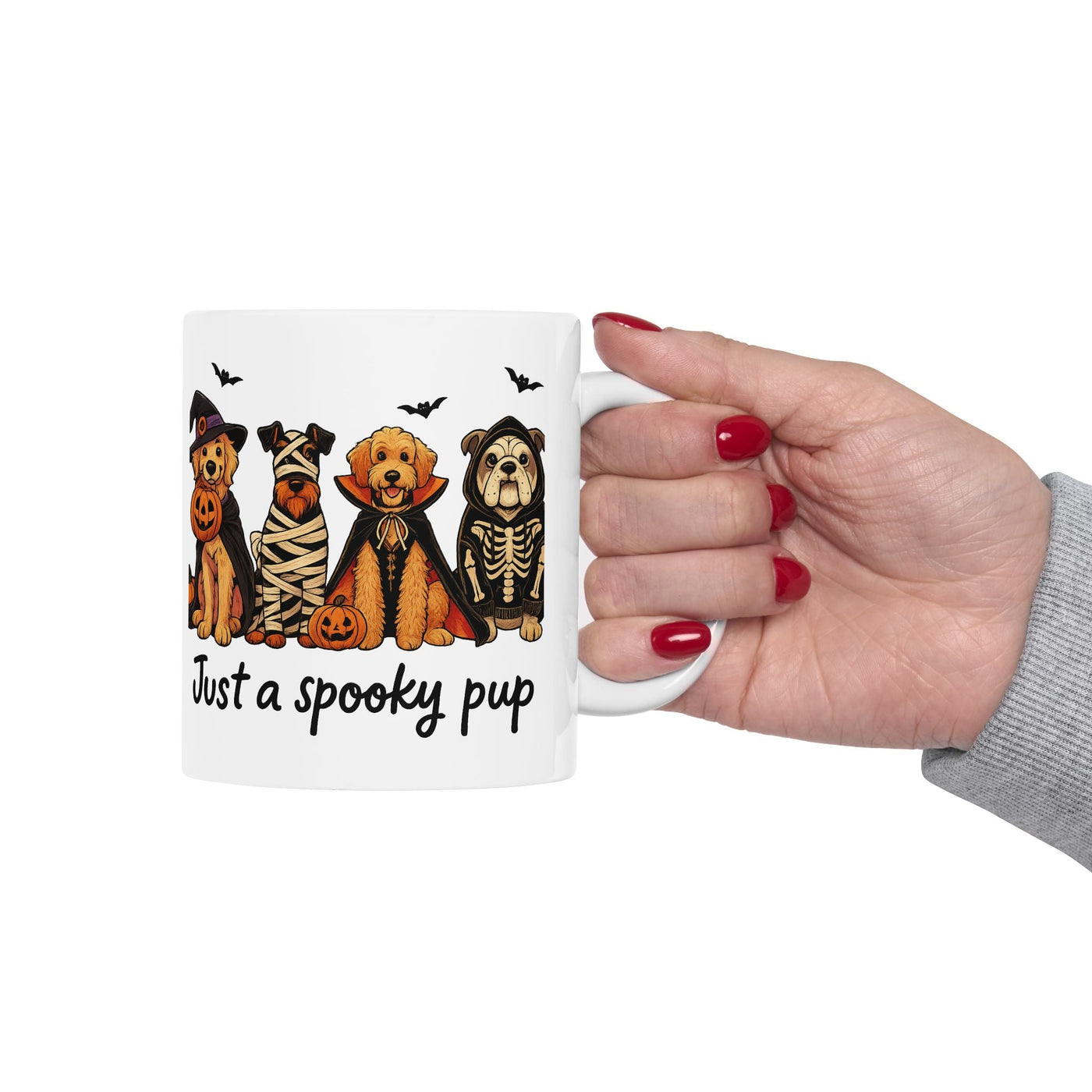 Just a Spooky Pup Mug, Halloween Dog Cup for Pet Lovers, Festive Coffee Mug 11oz 15oz, Witch Mummy Vampire Skeleton Gift, Autumn Decor Home Printify