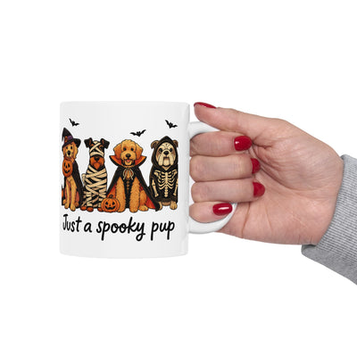 Just a Spooky Pup Mug, Halloween Dog Cup for Pet Lovers, Festive Coffee Mug 11oz 15oz, Witch Mummy Vampire Skeleton Gift, Autumn Decor Home Printify
