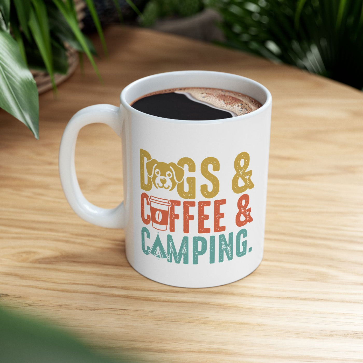 Dog Camping Ceramic Mug, Fall Dog Lover Gift, Halloween Coffee Cup, Cute Campfire Mug, Spooky Fall Dog Mom Gift, Pet Lover Mug Printify