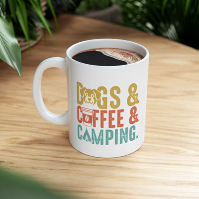 Dog Camping Ceramic Mug, Fall Dog Lover Gift, Halloween Coffee Cup, Cute Campfire Mug, Spooky Fall Dog Mom Gift, Pet Lover Mug Printify