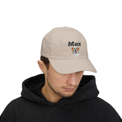 Personalized Classic Dad Cap with Custom Name, Ideal Gift for Father's Day, Casual Style, Adjustable White Cap, Dog Lover Hat Printify
