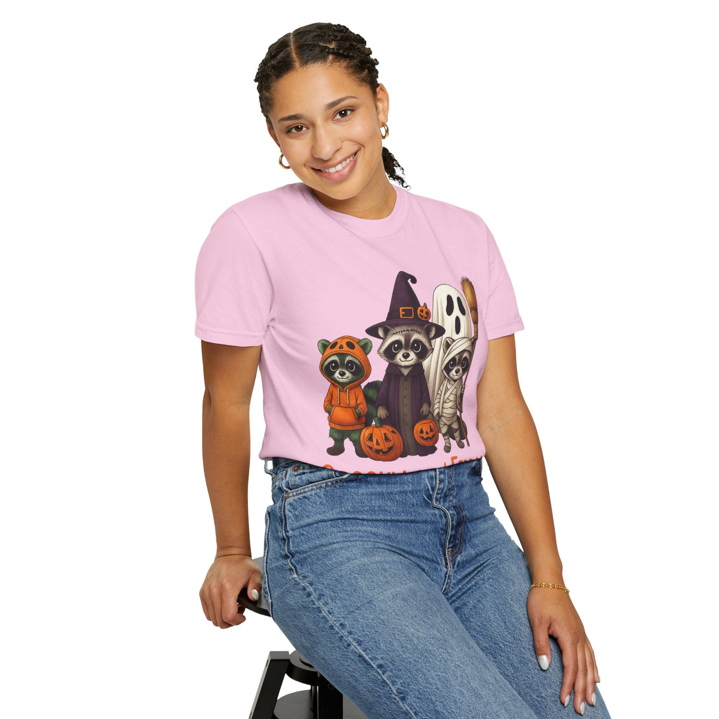 Halloween Raccoon T-shirt, Spooky Season Unisex Tee, Fall Atmosphere Ghosts Witches Costume Party Shirt, Festive Holiday Adult Clothing - Clawsy.store