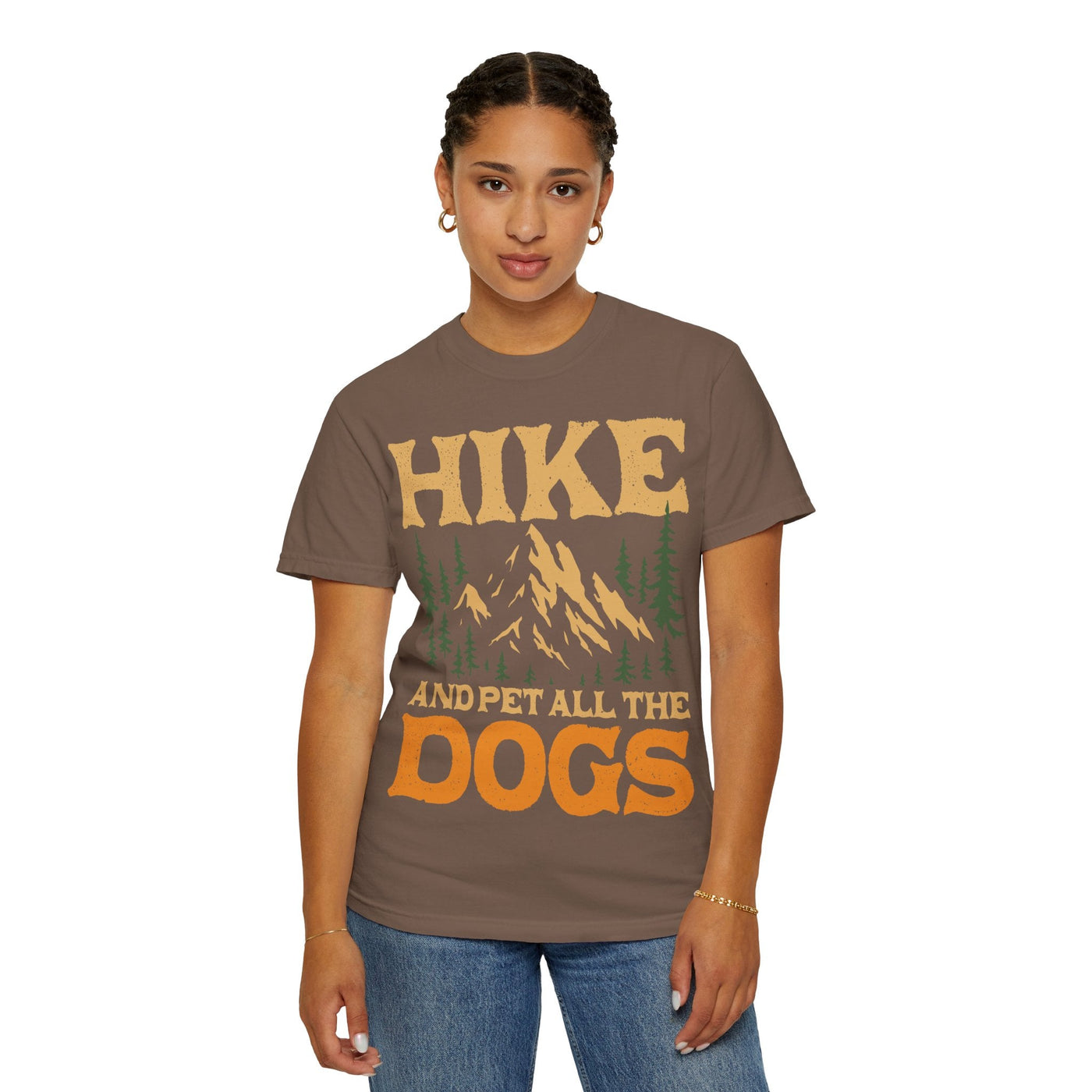 Dog Lover Hiking Tee, Unisex Garment-Dyed T-shirt, Mountain Dog Shirt, Pet All the Dogs, Outdoor Dog Shirt Printify