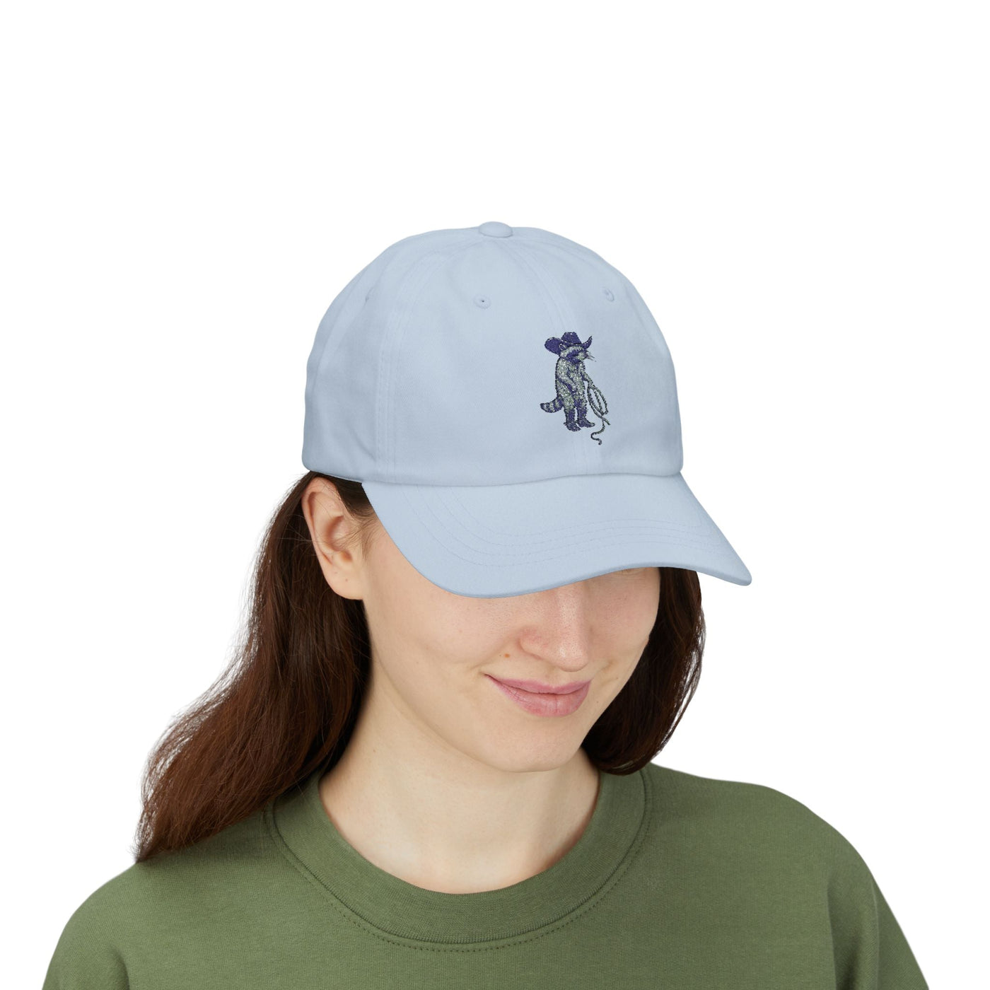 Embroidered Cowboy Raccoon Cap, Animal Lover Hat, Western Style Dad Hat, Beige Cotton Low-Profile Baseball Cap, Quirky Fashion Accessory Printify
