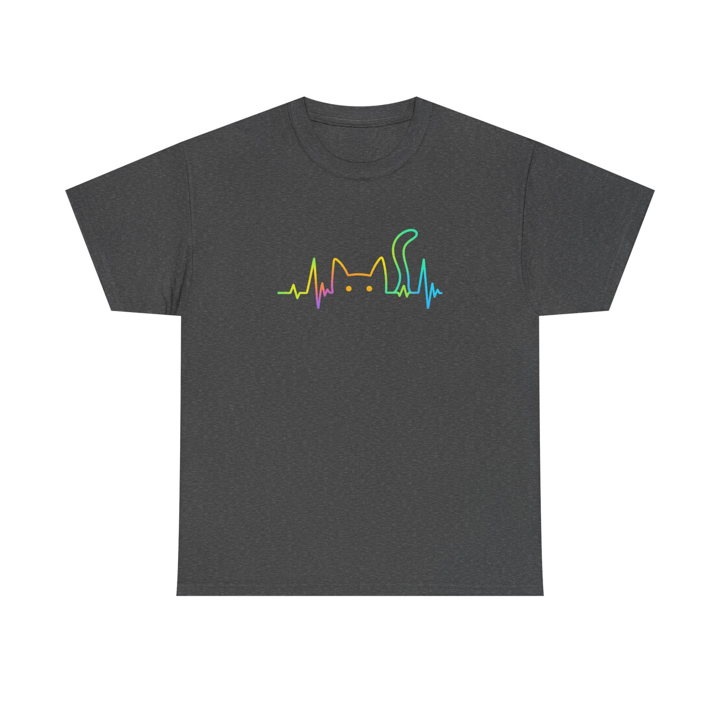 Rainbow Cat EKG Unisex T-Shirt - Cute Cat Lover Tee, Vibrant Pet Parent Shirt, Nurse Vet Tech Gift, Minimalist Cat Silhouette, Colorful Printify