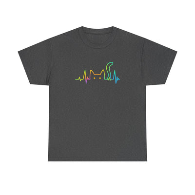 Rainbow Cat EKG Unisex T-Shirt - Cute Cat Lover Tee, Vibrant Pet Parent Shirt, Nurse Vet Tech Gift, Minimalist Cat Silhouette, Colorful Printify