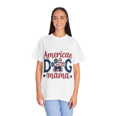 American Dog Mama Shirt - Patriotic Dog Mom T-Shirt - USA Flag Paw Print Tee - 4th of July Dog Lover Gift for Women - 4th of July Apparel Printify