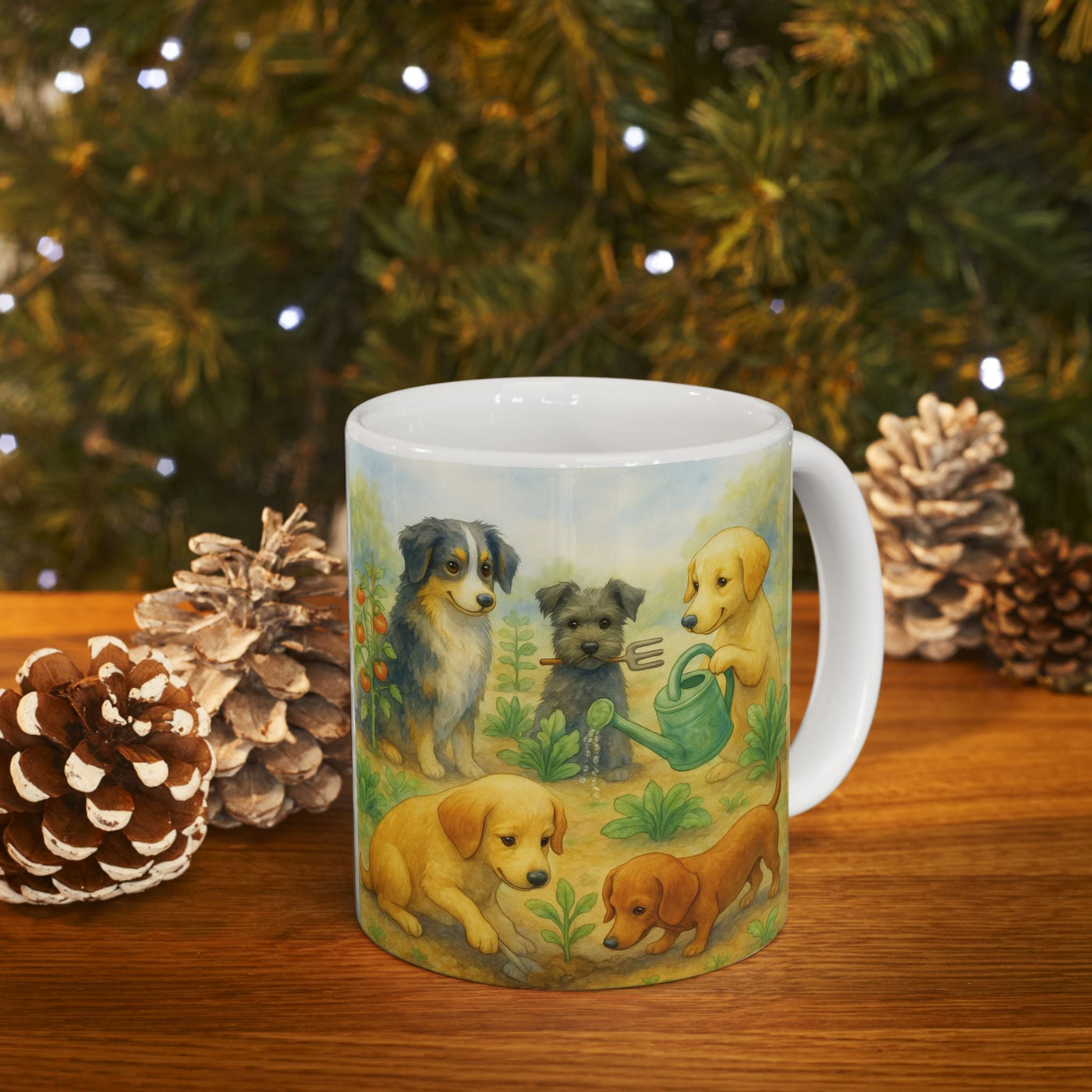 Dog Garden Mug, Cute Puppy Ceramic Coffee Cup, Dog Lover Gift, 11 oz or 15 oz, Cute Puppy Coffee Cup, Dog Lover Gift, Animal Lover Present Printify