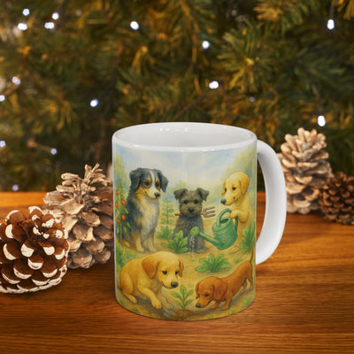 Dog Garden Mug, Cute Puppy Ceramic Coffee Cup, Dog Lover Gift, 11 oz or 15 oz, Cute Puppy Coffee Cup, Dog Lover Gift, Animal Lover Present Printify