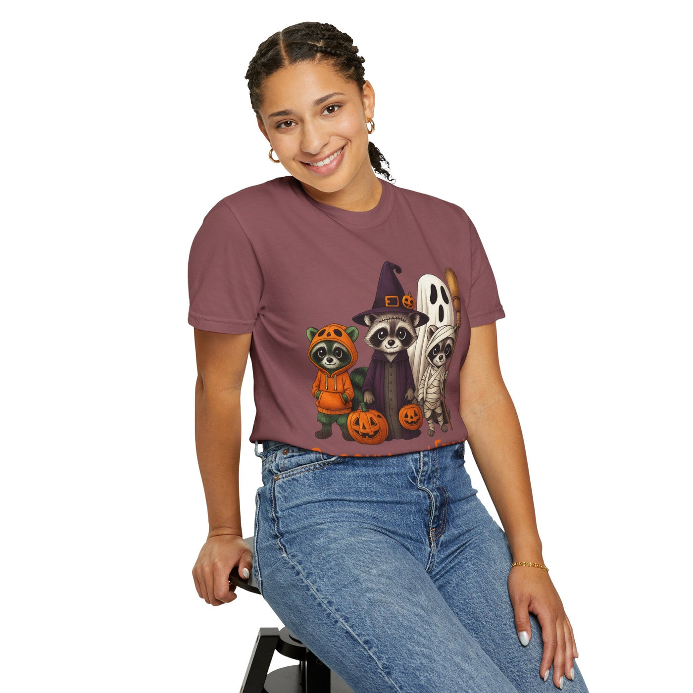 Halloween Raccoon T-shirt, Spooky Season Unisex Tee, Fall Atmosphere Ghosts Witches Costume Party Shirt, Festive Holiday Adult Clothing - Clawsy.store