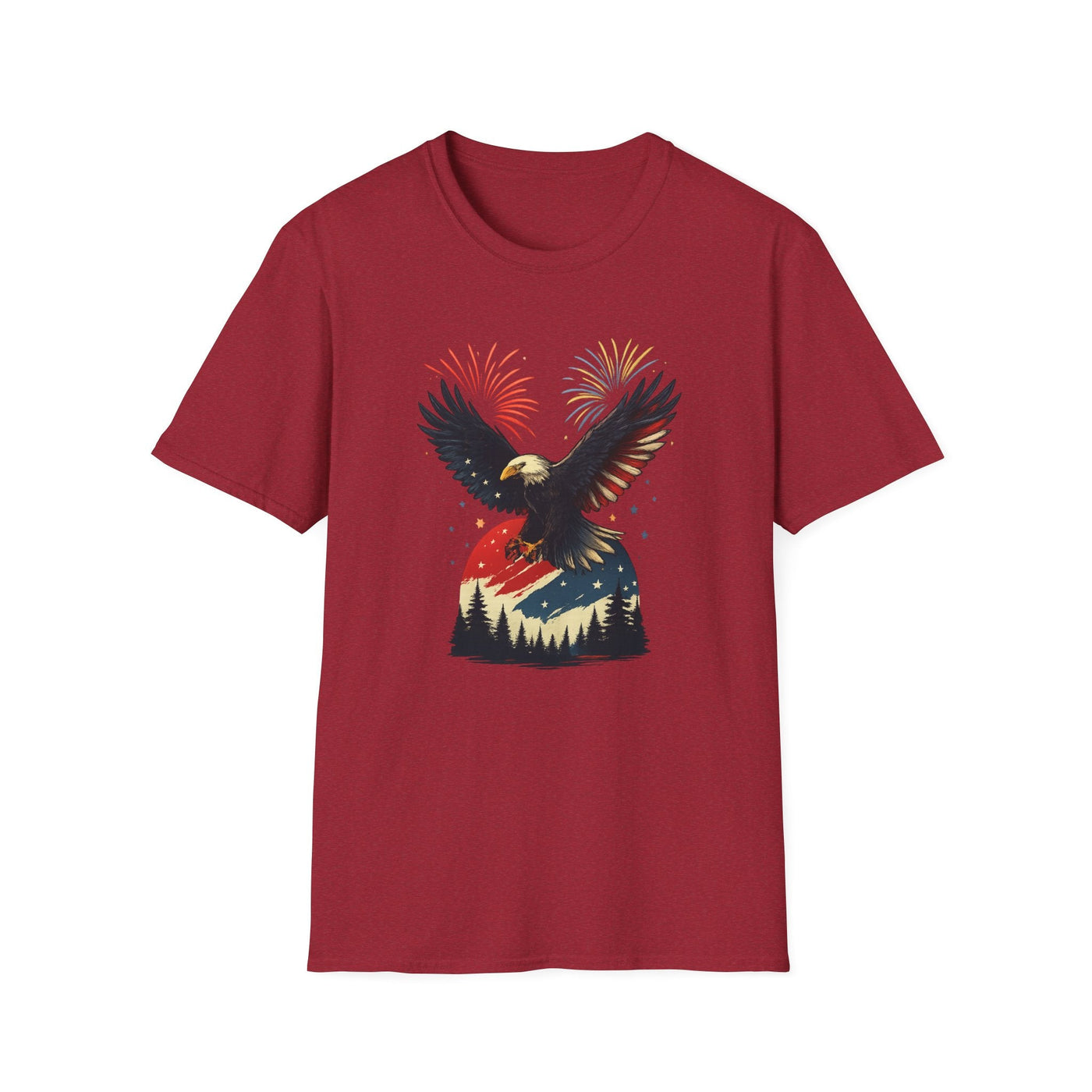 Unisex Patriotic Eagle T-Shirt, 4th of July Fireworks Graphic Tee for Men and Women, USA Independence Day Apparel, Bald Eagle Shirt, Printify