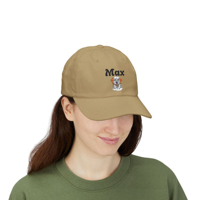 Personalized Classic Dad Cap with Custom Name, Ideal Gift for Father's Day, Casual Style, Adjustable White Cap, Dog Lover Hat Printify