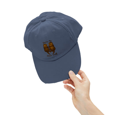 Cute Otter Couple Distressed Cap, Funny Gift, Unisex Hat, Couple Cap, Valentine's Day, Matching Accessories, Animal Lover Essentials Printify
