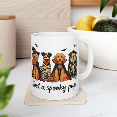 Just a Spooky Pup Mug, Halloween Dog Cup for Pet Lovers, Festive Coffee Mug 11oz 15oz, Witch Mummy Vampire Skeleton Gift, Autumn Decor Home Printify