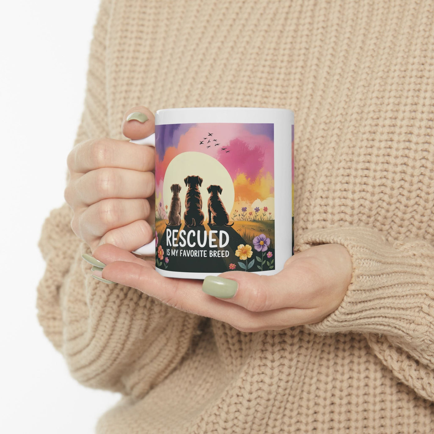 Rescued Is My Favorite Breed Ceramic Mug - Dog Mom Coffee Cup, Pet Lover Gift, Animal Rescue Advocate, Pet Adoption, Morning Tea Mug Printify