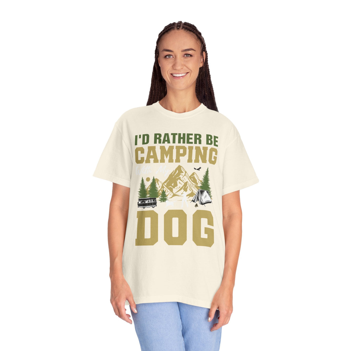 I'd Rather Be Camping With My Dog Shirt, Camping Dog Lover Tee, Outdoor Adventure Hiking T-Shirt for Pet Owners, Unisex Garment-Dyed T-shirt Printify