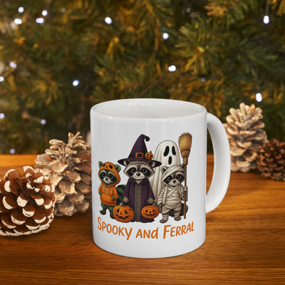 Just a Spooky Feral Halloween Raccoon Mug , Cute Funny Animal Coffee Cup for Fall, Trick or Treat Gift, Autumn Vibes - Clawsy.store
