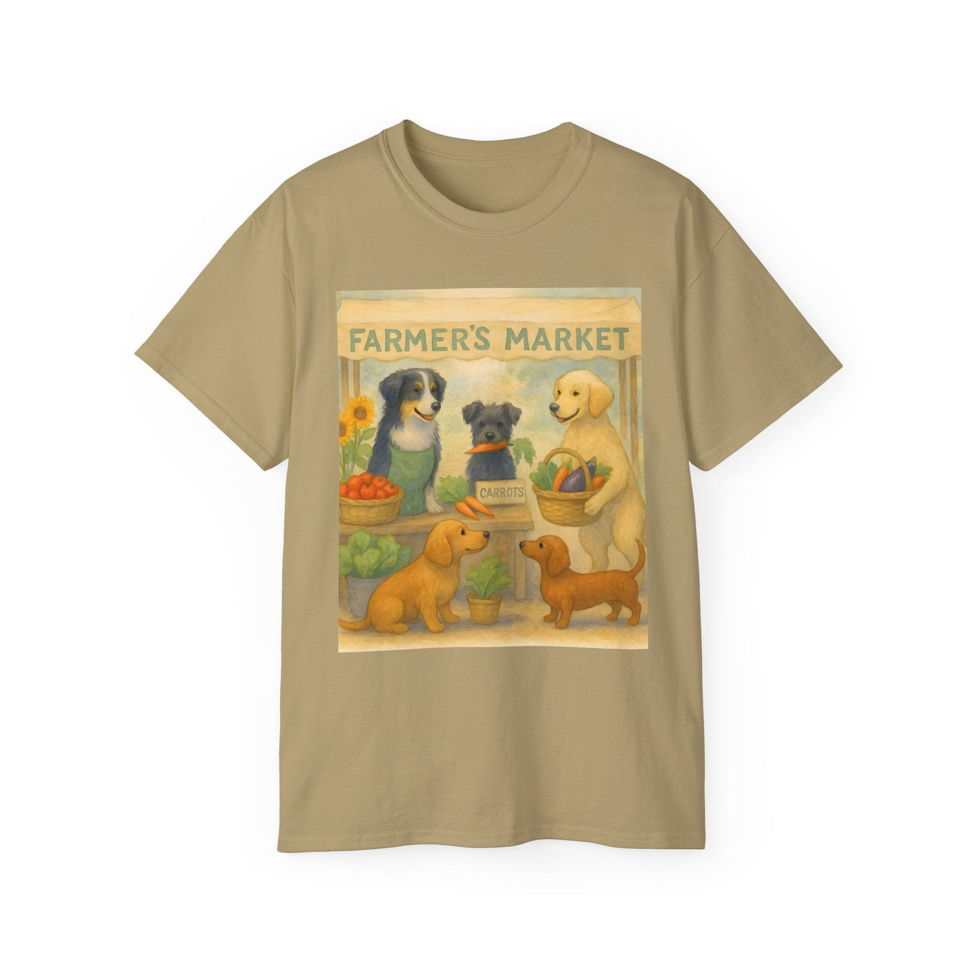 Dog Lover's Farmer's Market T-Shirt - Unisex Tee, Vintage Dog Art Shirt, Gift for Dog Mom or Dad, Casual Pet Lover Tee, Cute Animal Market Printify