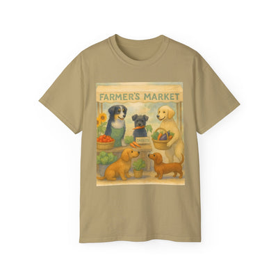 Dog Lover's Farmer's Market T-Shirt - Unisex Tee, Vintage Dog Art Shirt, Gift for Dog Mom or Dad, Casual Pet Lover Tee, Cute Animal Market Printify