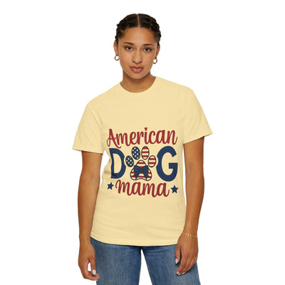 American Dog Mama Shirt - Patriotic Dog Mom T-Shirt - USA Flag Paw Print Tee - 4th of July Dog Lover Gift for Women - 4th of July Apparel Printify