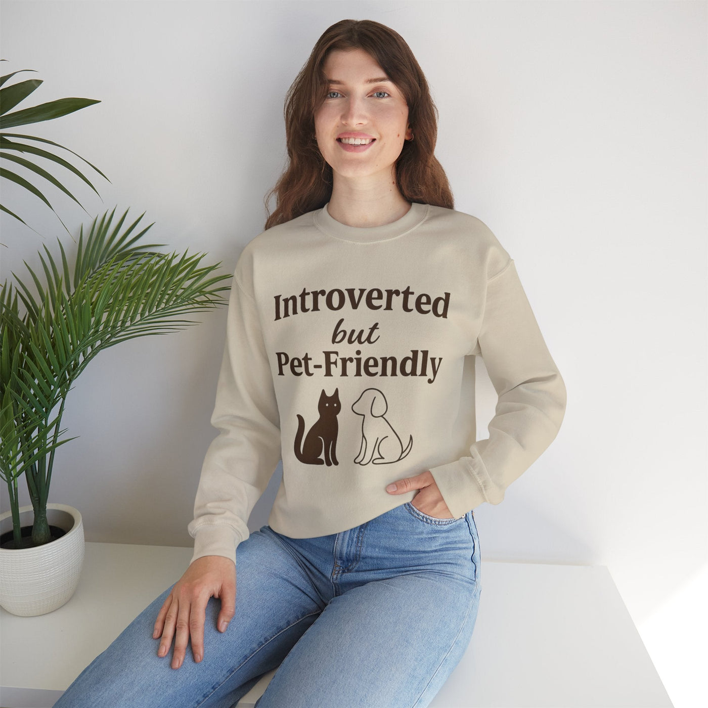 Introverted but Pet-Friendly Sweatshirt - Funny Pet Lover Gift - Unisex Cozy Crewneck for Dog & Cat Owners - Animal Lover Winter Apparel Printify