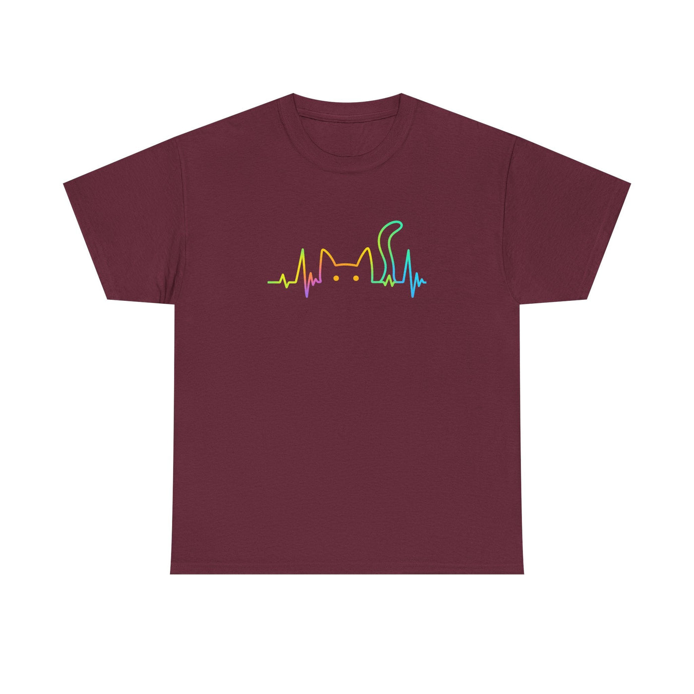 Rainbow Cat EKG Unisex T-Shirt - Cute Cat Lover Tee, Vibrant Pet Parent Shirt, Nurse Vet Tech Gift, Minimalist Cat Silhouette, Colorful Printify
