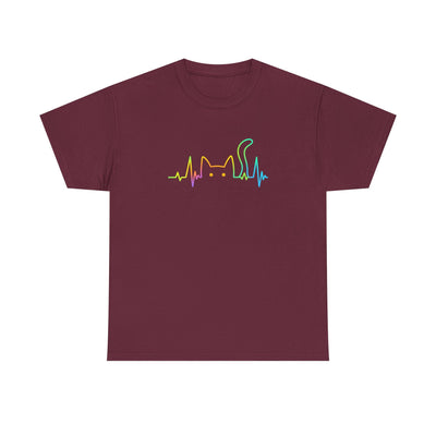 Rainbow Cat EKG Unisex T-Shirt - Cute Cat Lover Tee, Vibrant Pet Parent Shirt, Nurse Vet Tech Gift, Minimalist Cat Silhouette, Colorful Printify