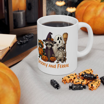 Just a Spooky Feral Halloween Raccoon Mug , Cute Funny Animal Coffee Cup for Fall, Trick or Treat Gift, Autumn Vibes - Clawsy.store
