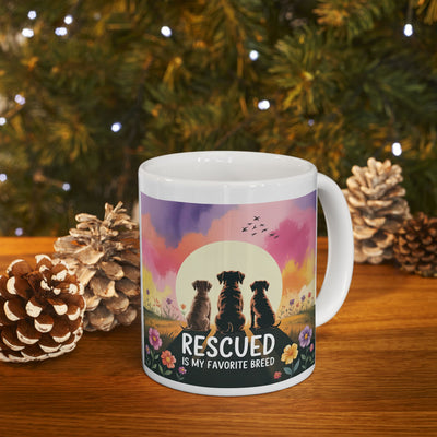 Rescued Is My Favorite Breed Ceramic Mug - Dog Mom Coffee Cup, Pet Lover Gift, Animal Rescue Advocate, Pet Adoption, Morning Tea Mug Printify