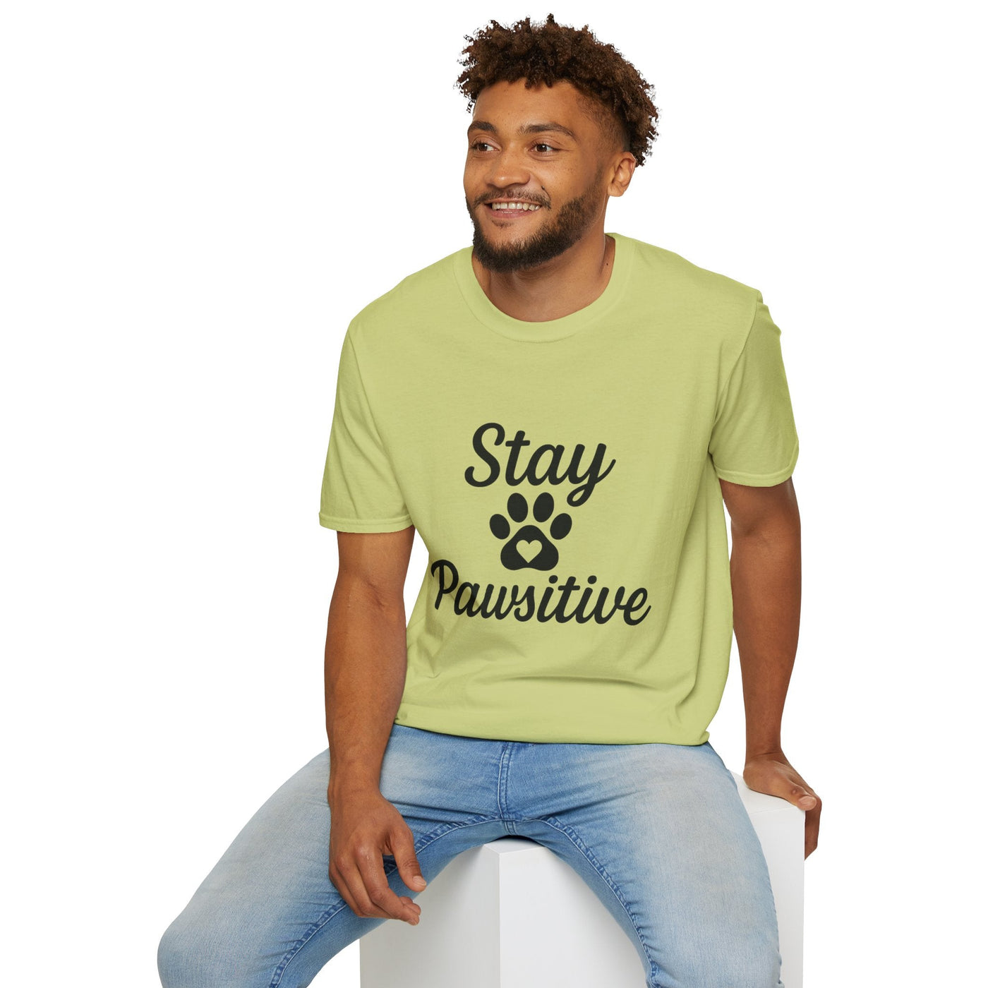Stay Pawsitive Pet Lover T-Shirt - Unisex Softstyle Tee for Animal Advocates, Dog Moms, and Cat Dads - Comfortable, Playful, Inspiring, Gift Printify