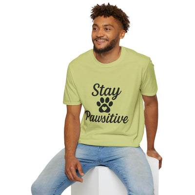Stay Pawsitive Pet Lover T-Shirt - Unisex Softstyle Tee for Animal Advocates, Dog Moms, and Cat Dads - Comfortable, Playful, Inspiring, Gift Printify