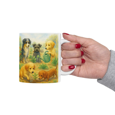 Dog Garden Mug, Cute Puppy Ceramic Coffee Cup, Dog Lover Gift, 11 oz or 15 oz, Cute Puppy Coffee Cup, Dog Lover Gift, Animal Lover Present Printify