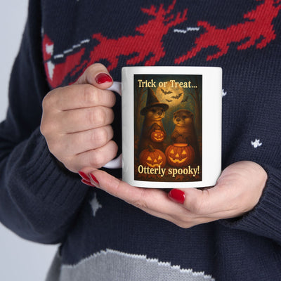 Spooky Otter Mug, Fall Coffee Cup, Pumpkin Spice Drinkware, Halloween Decor Gift, Cute Animal Cup, Autumn Tea Mug, Witchy Otter, Funny Printify