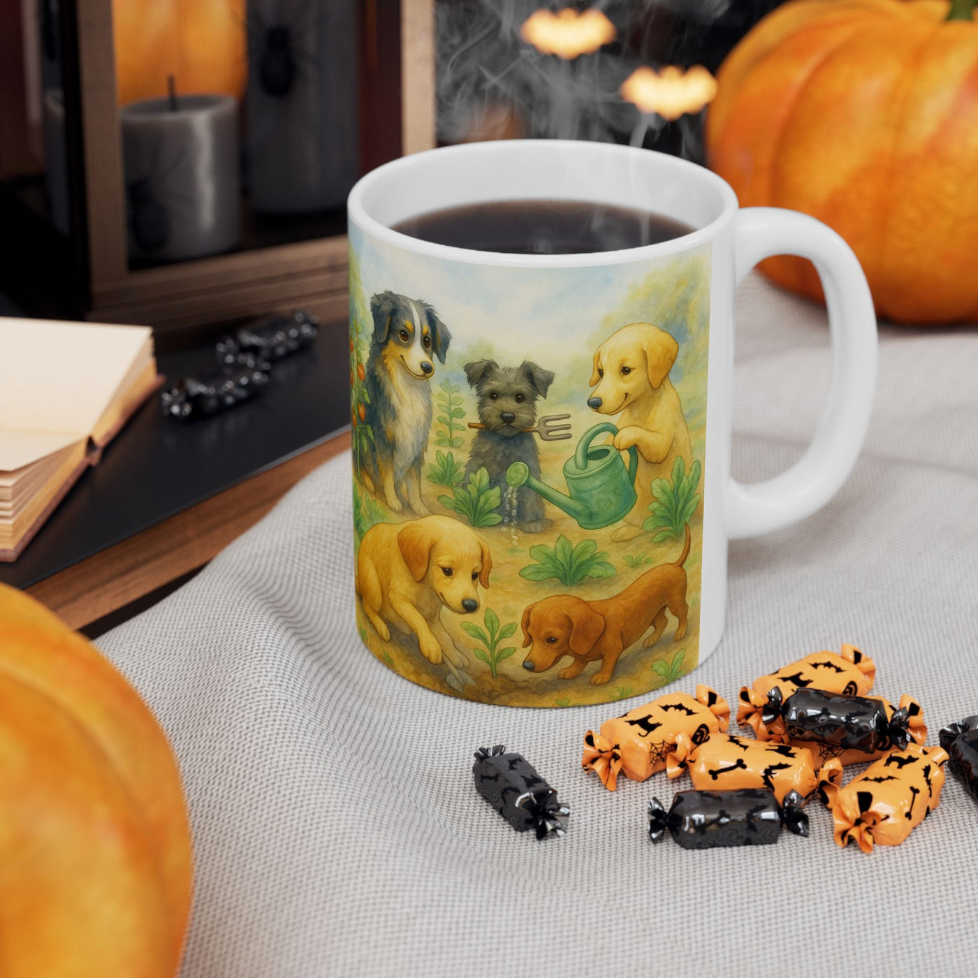 Dog Garden Mug, Cute Puppy Ceramic Coffee Cup, Dog Lover Gift, 11 oz or 15 oz, Cute Puppy Coffee Cup, Dog Lover Gift, Animal Lover Present Printify