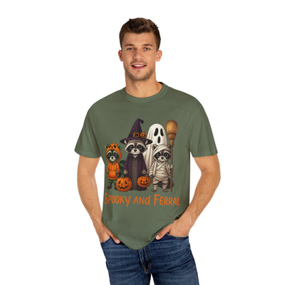Halloween Raccoon T-shirt, Spooky Season Unisex Tee, Fall Atmosphere Ghosts Witches Costume Party Shirt, Festive Holiday Adult Clothing - Clawsy.store