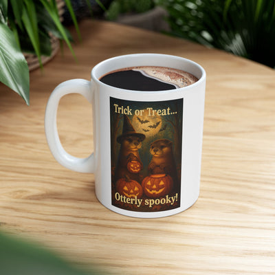 Spooky Otter Mug, Fall Coffee Cup, Pumpkin Spice Drinkware, Halloween Decor Gift, Cute Animal Cup, Autumn Tea Mug, Witchy Otter, Funny Printify