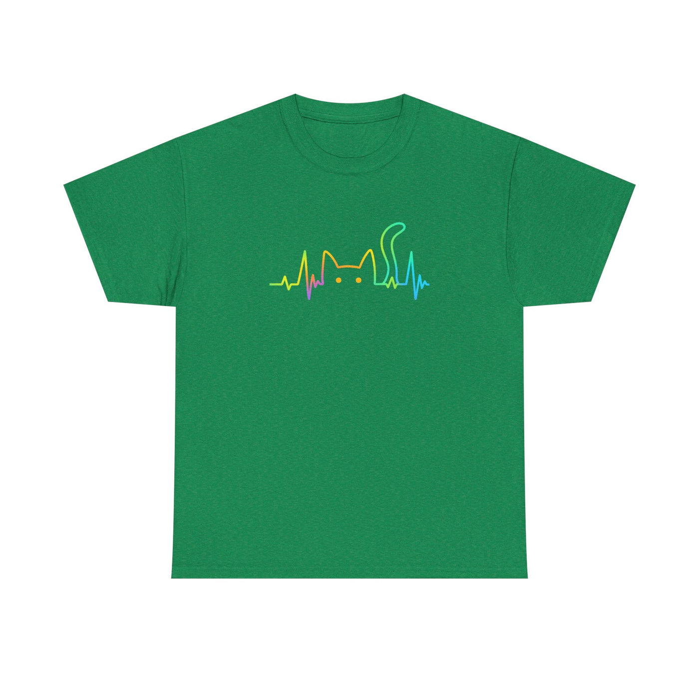 Rainbow Cat EKG Unisex T-Shirt - Cute Cat Lover Tee, Vibrant Pet Parent Shirt, Nurse Vet Tech Gift, Minimalist Cat Silhouette, Colorful Printify